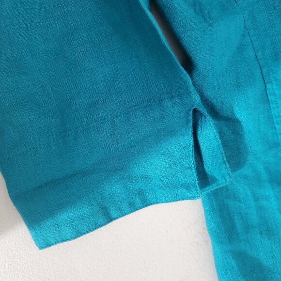 David N Top Womens Turquoise Linen Button Down Blouse Size Medium - Picture 4 of 12
